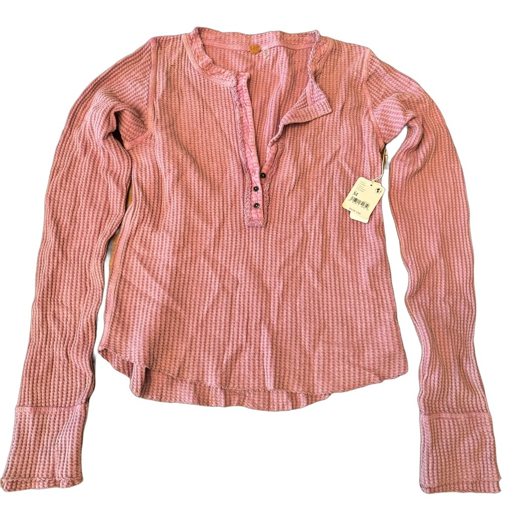 Free people pink textured long sleeve top